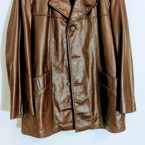 Vintage Cresco Leather Removable faux fur Lined Men 40R Brown Jacket Coat 70s